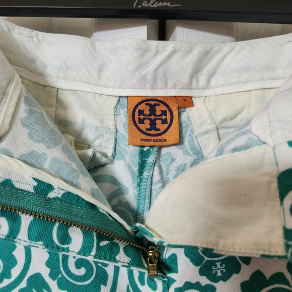 TORY BURCH ~ Walton Printed Pants ~ Size 8 ~ Turquoise and White ~ EUC - Picture 3 of 4